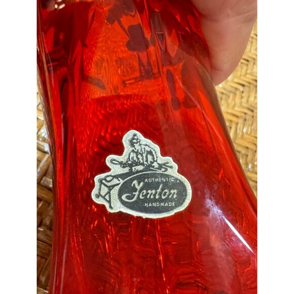 Vintage Fenton Handmade Orange Glass Vase  Ruffled Edge & Pedestal Base - Picture 5 of 7